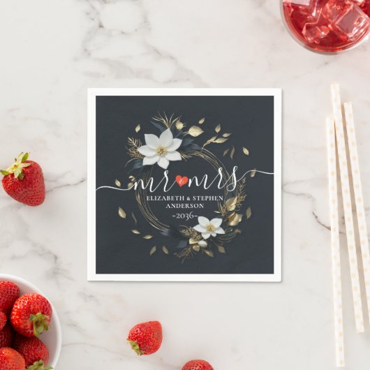 Elegante Hochzeit mit Schwarz-weißem und goldenem Serviette (Beispiel)