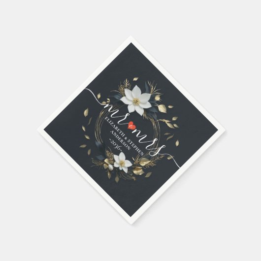 Elegante Hochzeit mit Schwarz-weißem und goldenem Serviette (Ecke)