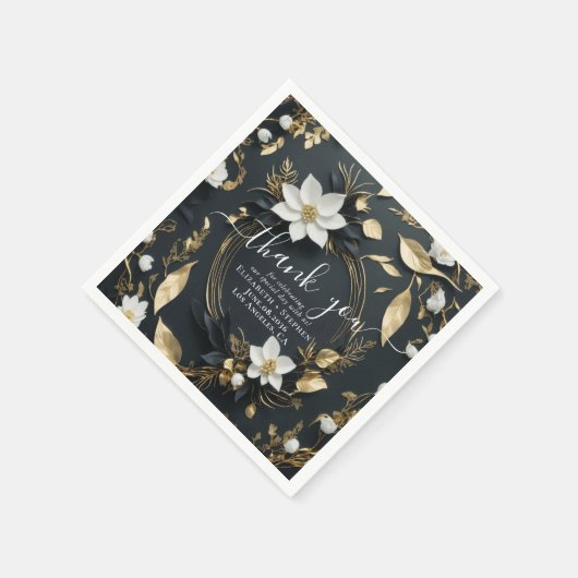 Elegante Hochzeit mit Schwarz-weißem und goldenem Serviette (Ecke)