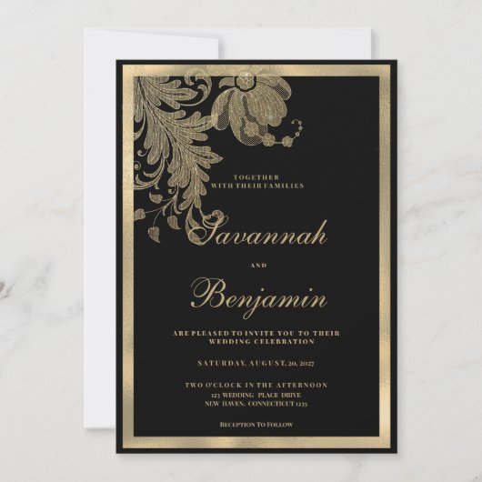Elegante Hochzeit mit schwarzem Gold Einladung (Vorderseite)