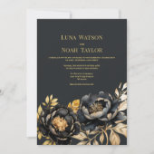 Elegante Hochzeit mit schwarzem Goldpfirsiche Einladung (Vorderseite)