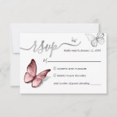 Elegante Hochzeit mit Silber und Rosa Schmetterlin RSVP Karte (Vorderseite)