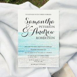 Elegante Hochzeit mit tropischer Strandfotografie Einladung