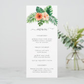 Elegante Hochzeit mit tropischer Wasserfarbe Menükarte (Stehend Vorderseite)