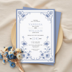 Elegante Hochzeit mit Vintagem Blumen Einladung