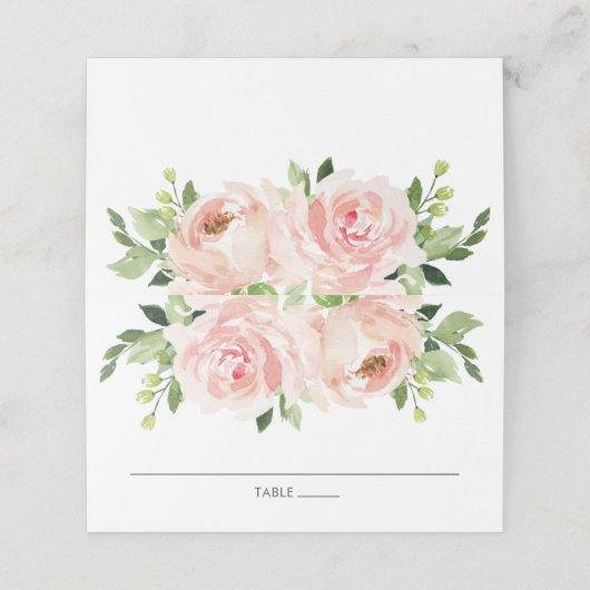 Elegante Hochzeit mit Wasserfarbe Blush Platzkarte (Außenseite Aufgefaltet)