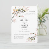 Elegante Hochzeit mit Wasserfarbe Rosa Blütenfarbe Einladung (Stehend Vorderseite)