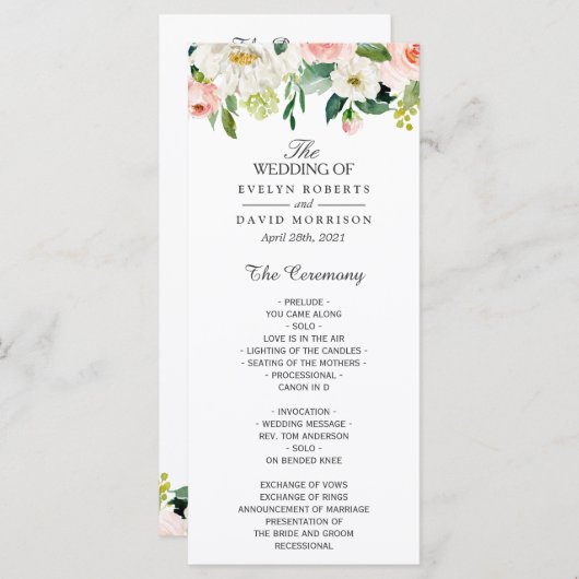 Elegante Hochzeit mit Wasserfarbe Rosa Blütenfarbe Programm (Vorne/Hinten)