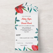 Elegante Hochzeit mit Wasserfarbe Rote Blume Fall All In One Einladung (Innen Boden)