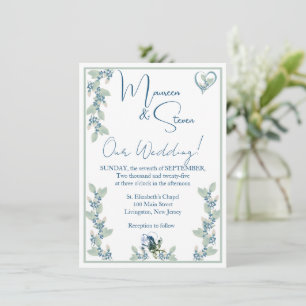 Elegante Hochzeit mit Weiß, Blau und Grün Einladung
