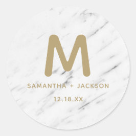 Elegante Hochzeit mit weißem Marmor und Goldfolie Runder Aufkleber