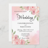 Elegante Hochzeit mit weißem Rosa Wasserfarben Einladung (Vorne/Hinten)