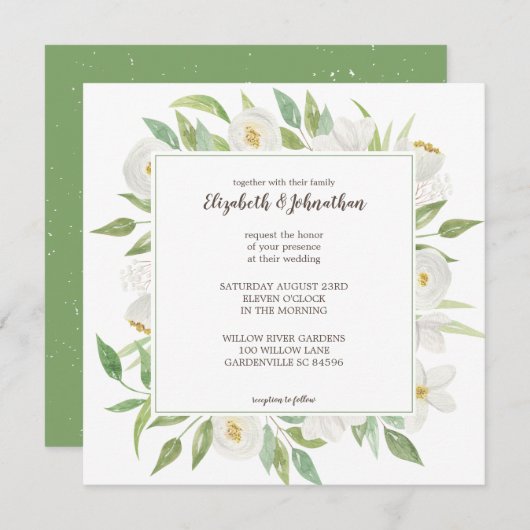 Elegante Hochzeit mit weißem und grünem Wasser Einladung (Vorne/Hinten)