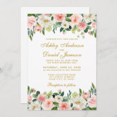 Elegante Hochzeit mit weißer Blüte, Aquarell Rosa Einladung (Vorne/Hinten)