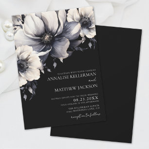 Elegante Hochzeit mit weißer Schwarzer Flora Einladung