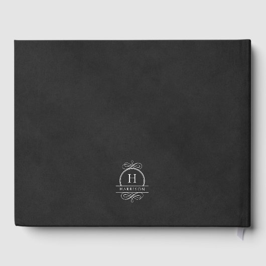 Elegante Hochzeit mit weißer und schwarzer Velvet Gästebuch (Rückseite)