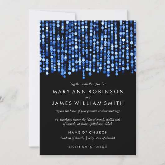 Elegante Hochzeit Moderne blaue Lichter Einladung (Vorderseite)