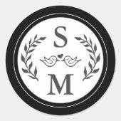 Elegante Hochzeit Moderne Monogram Schwarz-weiß Ge Runder Aufkleber (Vorderseite)