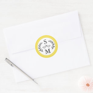 Elegante Hochzeit Moderne Monogramm Gelb Grau Gesc Runder Aufkleber
