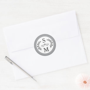 Elegante Hochzeit Moderne Monogramm Stylisch Grau  Runder Aufkleber