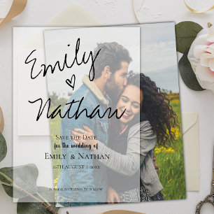 Elegante Hochzeit moderner Script-Herz-Typografie Pergament Einladungen