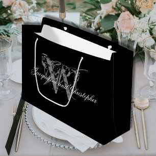 Elegante Hochzeit, Monogramm, Namen, Schwarz & Wei Große Geschenktüte