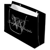 Elegante Hochzeit, Monogramm, Namen, Schwarz & Wei Große Geschenktüte (Vorderseite Schrägansicht)