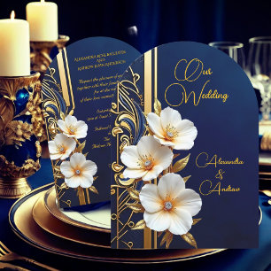 Elegante Hochzeit Navy Blau Gold Diamant Floral Einladung
