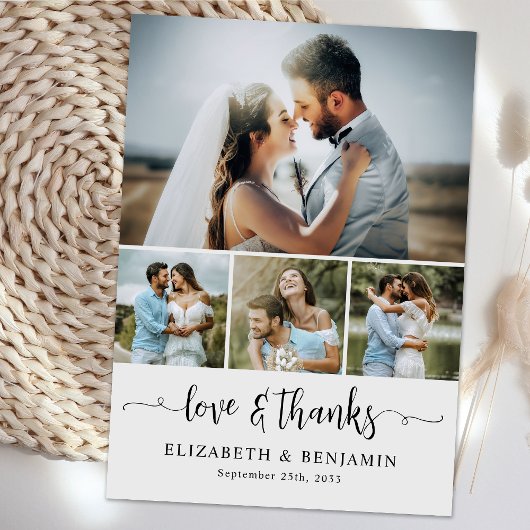 Elegante Hochzeit Personalisiert 4 Foto Collage Dankeskarte