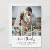 Elegante Hochzeit Personalisiert 4 Foto Collage Dankeskarte (Vorderseite)