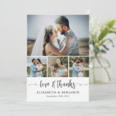 Elegante Hochzeit Personalisiert 4 Foto Collage Dankeskarte (Stehend Vorderseite)