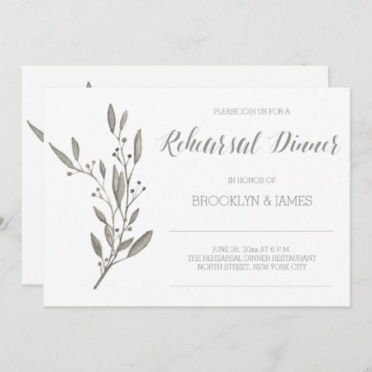 Elegante Hochzeit Probe Einladung Blumengrau (Vorne/Hinten)