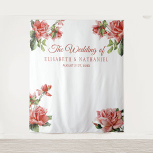 Elegante Hochzeit rosa Rosen Fotobox Hintergrund Wandteppich