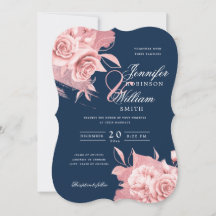Elegante Hochzeit Rose Gold Floral & Foil Navy