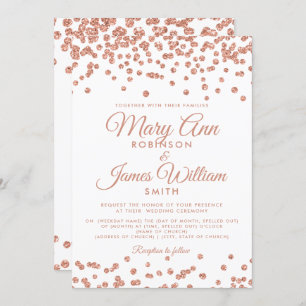 Elegante Hochzeit Rose Gold Glitzer Confetti Weiß Einladung