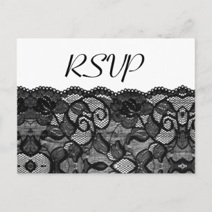 Elegante Hochzeit RSVP Vintage schwarze Spitze Einladungspostkarte