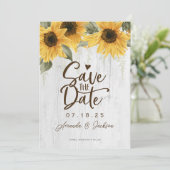 Elegante Hochzeit rustikaler Sonnenblumen Save The Date (Stehend Vorderseite)