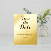 Elegante Hochzeit Save the Date Black Imitats Gold Folie Einladungspostkarte (Stehend vorne)
