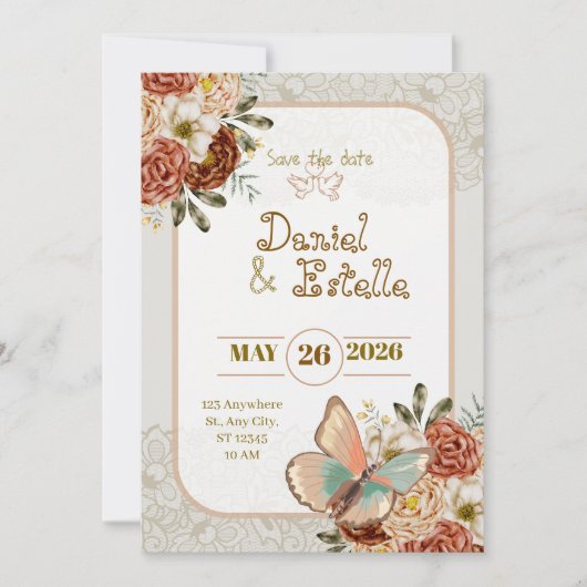 Elegante Hochzeit Save-the-Date Einladung (Vorderseite)
