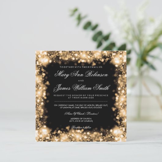 Elegante Hochzeit Save the Date Lights Gold (Stehend Vorderseite)