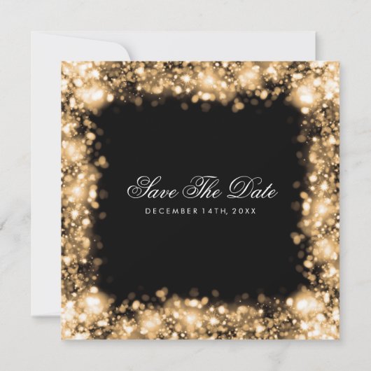 Elegante Hochzeit Save the Date Lights Gold (Rückseite)