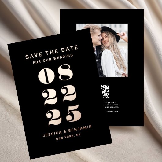 Elegante Hochzeit Save the Date Schwarze Rose Gold Folieneinladung