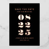 Elegante Hochzeit Save the Date Schwarze Rose Gold Folieneinladung (Vorderseite)