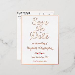 Elegante Hochzeit Save the Date White Rose Gold Folie Einladungspostkarte