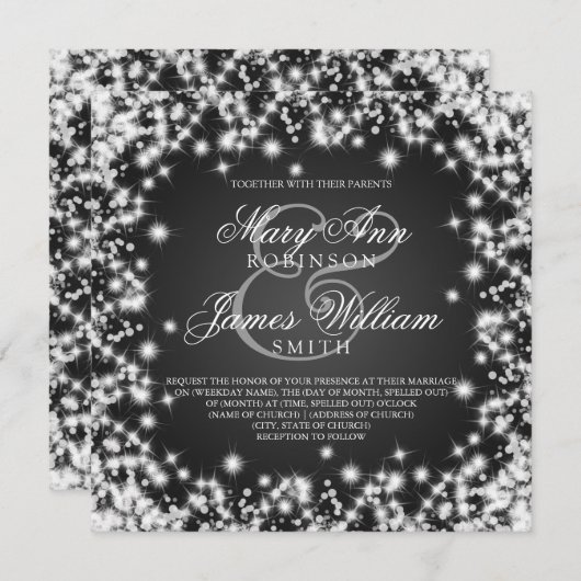 Elegante Hochzeit Save the Date Winter Sparkle Bla (Vorne/Hinten)