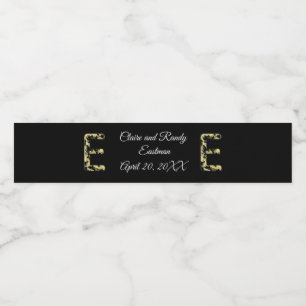Elegante Hochzeit Schwarz und Gold Buchstabe E Mon Wasserflaschenetikett