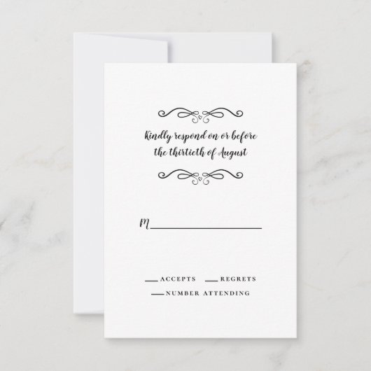 Elegante Hochzeit Schwarz-weiß Classic Minimalisti RSVP Karte (Vorderseite)