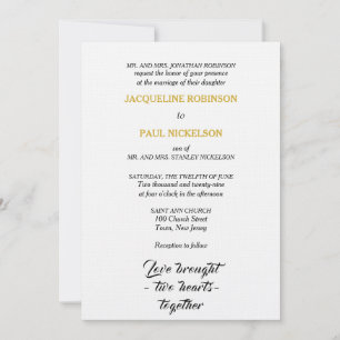 Elegante Hochzeit Schwarz-weiß Gold Zwei Herzen Einladung