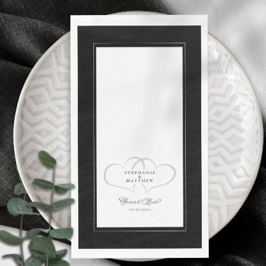 Elegante Hochzeit Schwarz & Weiß Herzen für immer Serviette