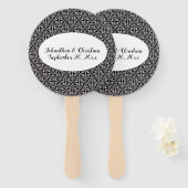 Elegante Hochzeit Schwarz-weißer, gekreuzter Damas Fächer (Vorne und Hinten)
